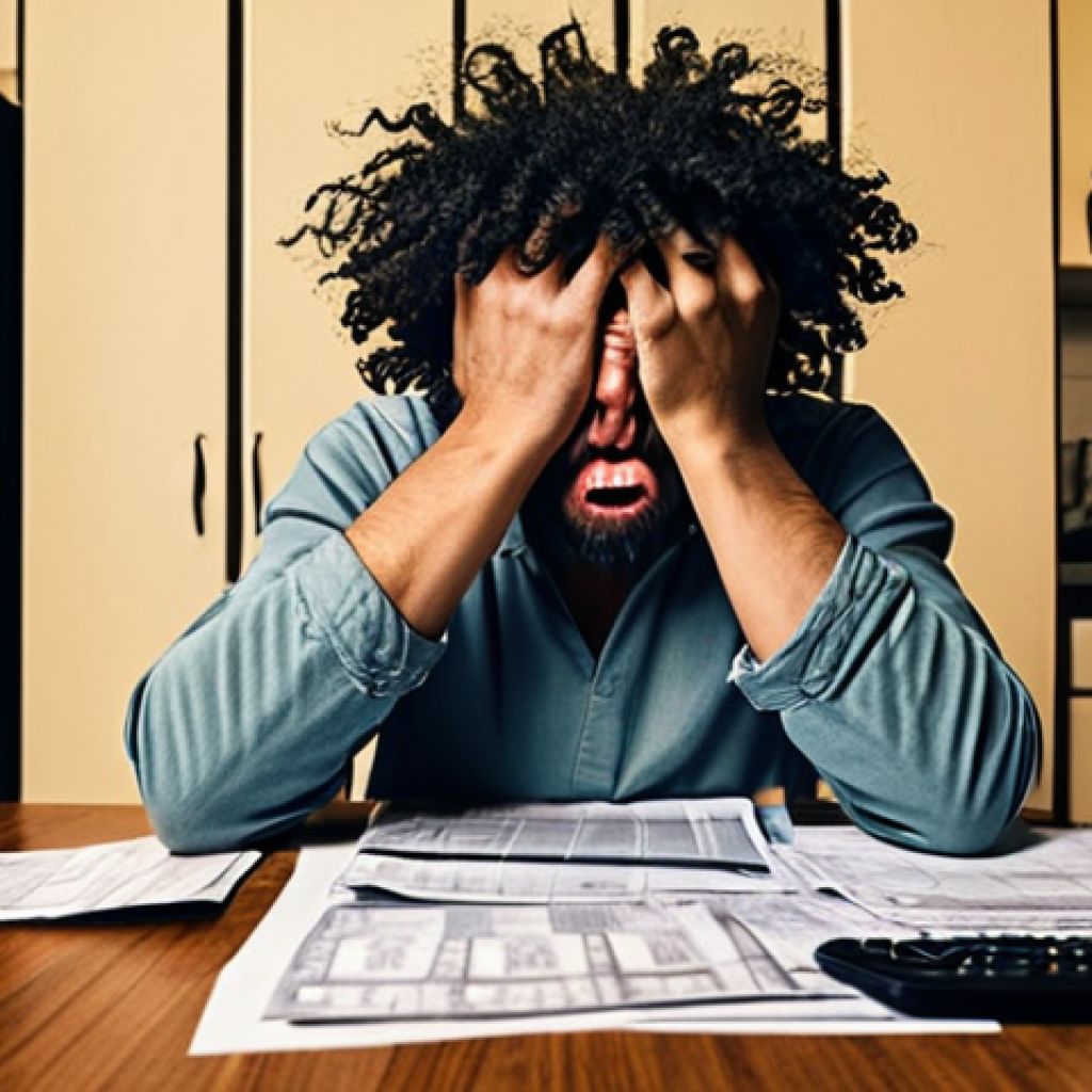 **Image Prompt:** A person sitting at a kitchen table, looking stressed while reviewing bills and financial documents. Emphasize the struggle to understand interest rates and improve credit score. Include visual cues representing debt, like small monsters or dark clouds hovering over the person. The style should be slightly cartoonish to convey anxiety without being overly dramatic.