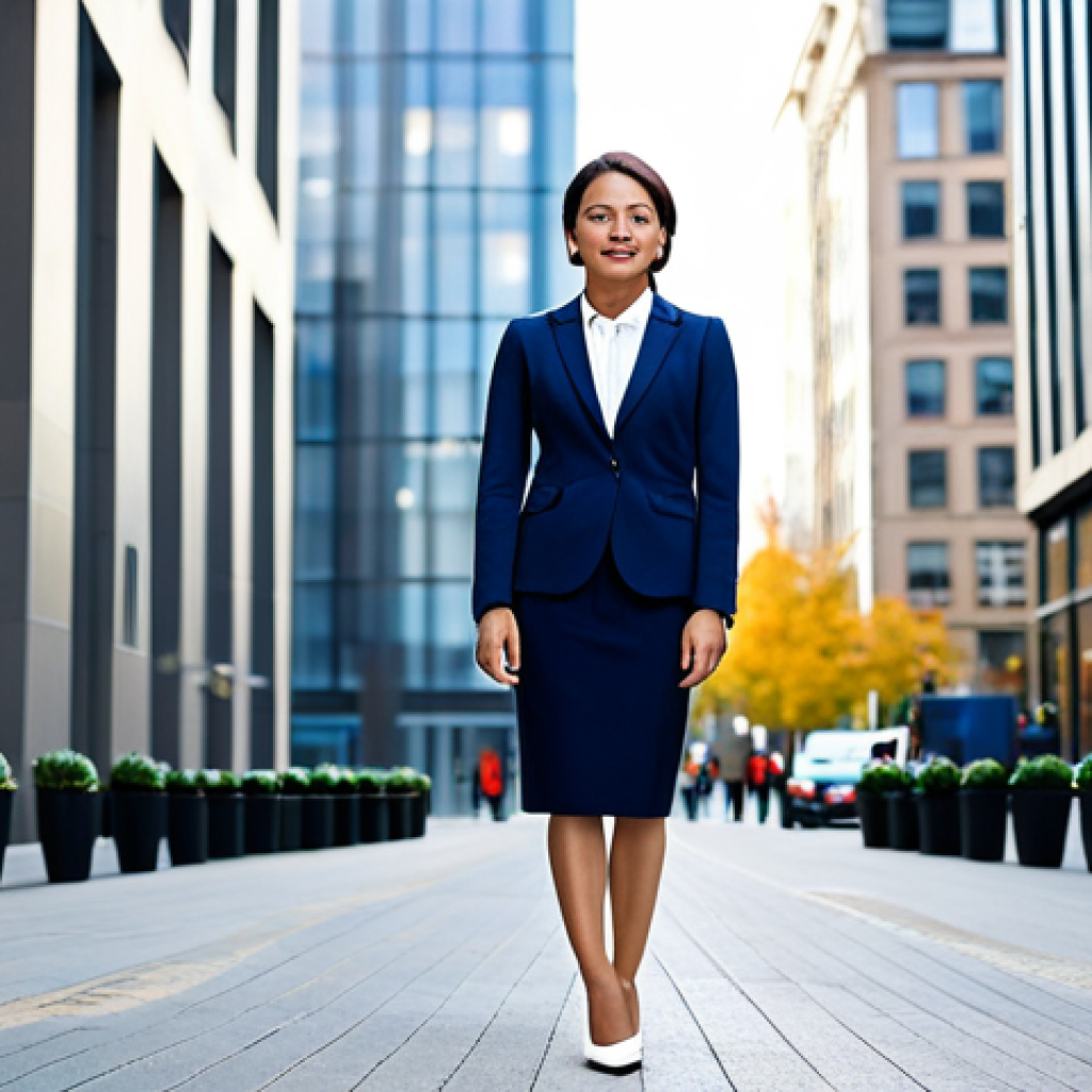 A professional female business leader stands confidently at a brightly lit, clean crossroads within a modern financial district. She is dressed in a sleek, modest dark blue business suit with a white blouse and professional shoes, symbolizing decisive choice. One path leads towards traditional, solid bank buildings, the other towards vibrant, glass-fronted fintech offices. The background is subtly blurred to maintain focus on the subject. Professional photography, high resolution, soft natural lighting, elegant composition, safe for work, appropriate content, fully clothed, professional dress, perfect anatomy, correct proportions, natural pose, well-formed hands, proper finger count, natural body proportions.